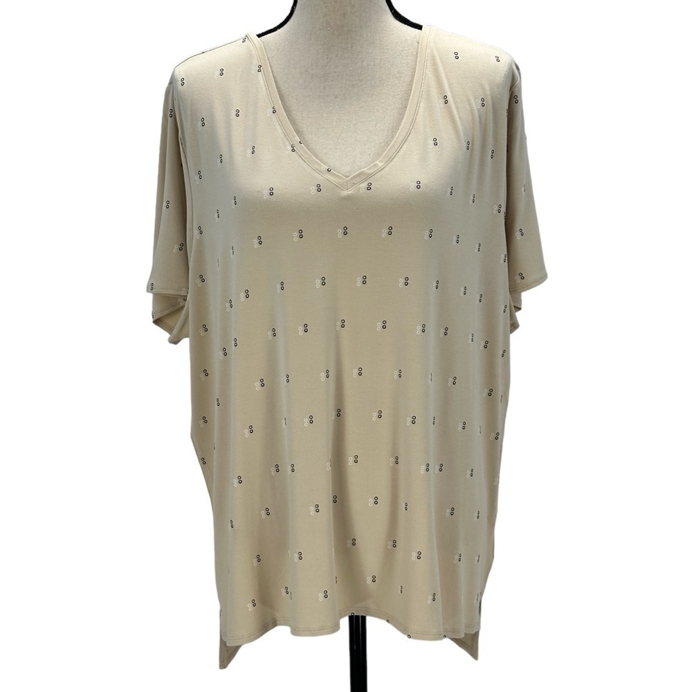 Alfani Women's Short Sleeve V Neck Geo Print T-Shirt - Cream - size XXL